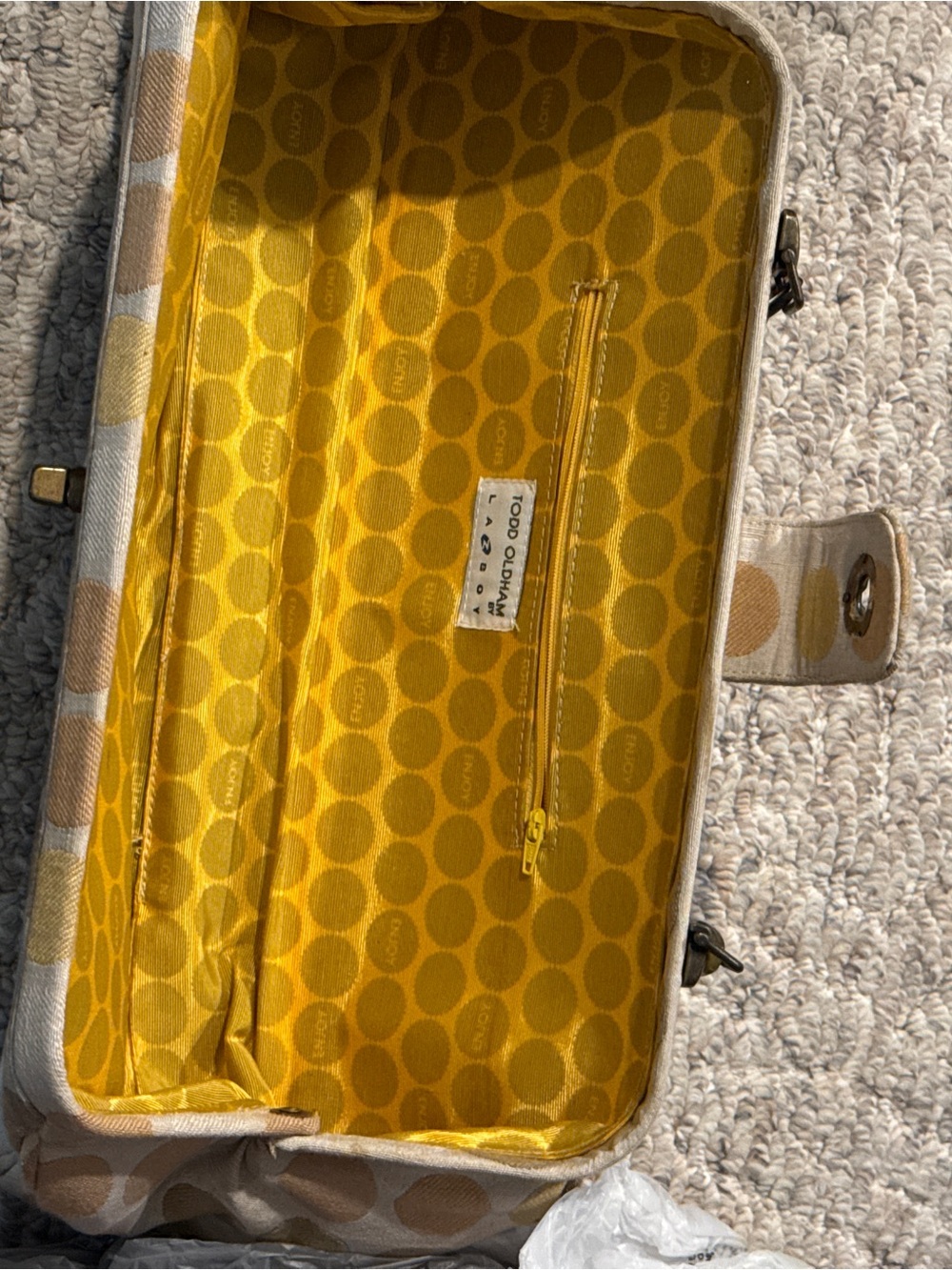 TODD OLDHAM Yellow Interior Polka Dot Women's Clutch